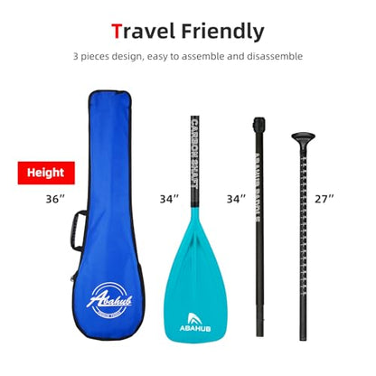 Abahub 1 x 3 Section Carbon Fiber SUP Paddle, Adjustable 67''-86'' Stand Up Paddle Lightweight Carbon Shaft, Black/Blue/Yellow/Green/Orange/Red Plastic Blade + Paddle Bag - color: Teal-SUP Paddle