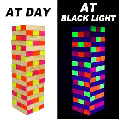 Ahuimeius 54 Piece Giant Tumble Tower Outdoor Games, Glow in the Blacklight Tumble Tower Yard Games,Outdoor Board Game for Adults for Family Game Night (Giant)