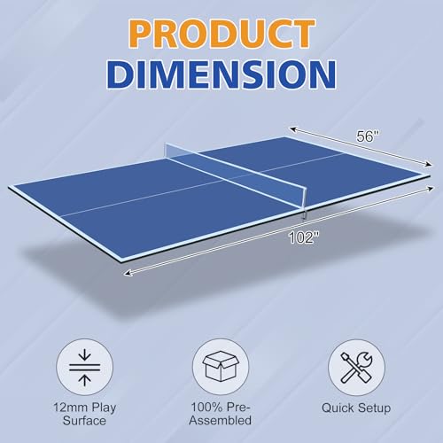 Foldable Indoor 8.5FT Table Tennis Conversion Top Ping Pong Tabletop with Retractable Net and Premium EVA Foam Padding Easy Storage with Fold-Up Design Double Sided PVC Finish