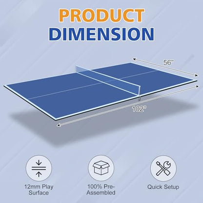 Foldable Indoor 8.5FT Table Tennis Conversion Top Ping Pong Tabletop with Retractable Net and Premium EVA Foam Padding Easy Storage with Fold-Up Design Double Sided PVC Finish