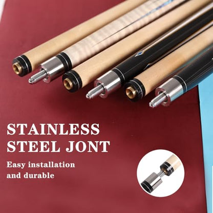 58" Professional Pool Cue Stick Set- Canadian Maple Shaft with Irish Linen Wrap, 13mm Leather Tip, Brass Joint; Includes Glove Cue Bag - color: Red & White