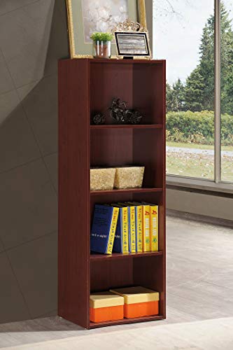 HODEDAH IMPORT 4-Shelf Bookcase Cabinet, Mahogany - color: Mahogany