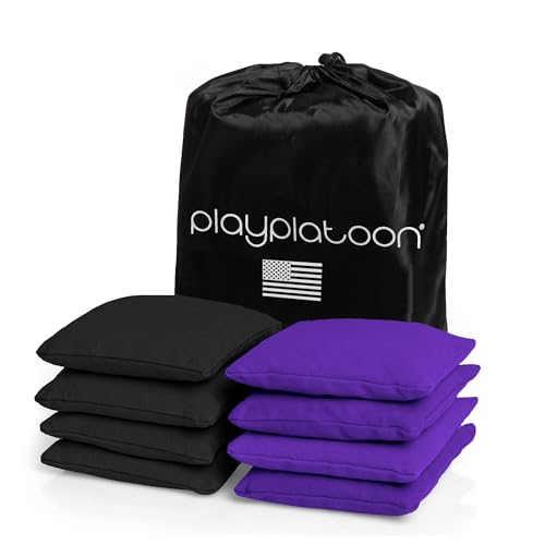 Play Platoon Premium Weather Resistant Duckcloth Cornhole Bags - Set of 8 Bean Bags for Corn Hole Game - Regulation Size & Weight - color: Purple & Black