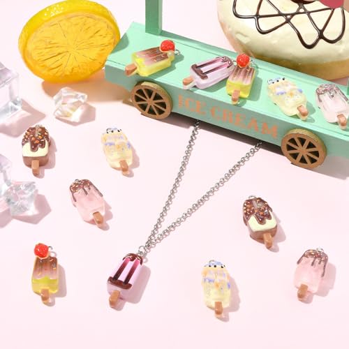 Stiesy 40Pcs Printed Resin Ice Lolly Charms with Loop, 5 Styles Cute Sweet Food Charm Beads Bulk for Jewelry Making, DIY Craft Projects and Present Making - color: Ice Lolly-5 Styles-40pcs