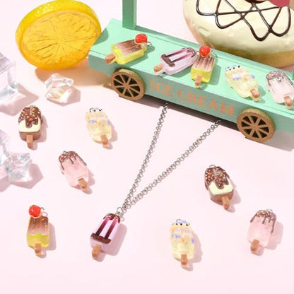 Stiesy 40Pcs Printed Resin Ice Lolly Charms with Loop, 5 Styles Cute Sweet Food Charm Beads Bulk for Jewelry Making, DIY Craft Projects and Present Making - color: Ice Lolly-5 Styles-40pcs