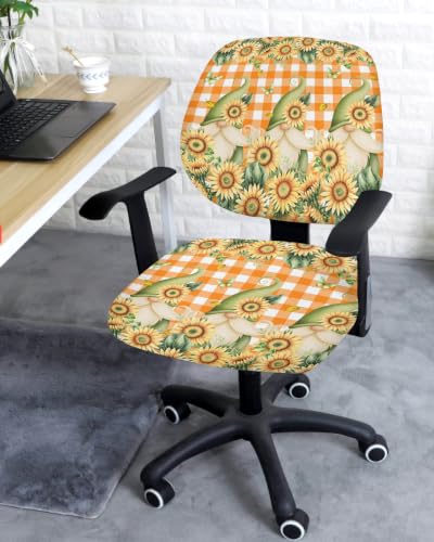 Savannan Office Chair Cover, Farm Gnome Fall Sunflower Watercolor Protective Stretch Elastic Universal Cover for Desk Task Chair,Computer Rotating Chair 1 Pcs Orange Buffalo Plaid