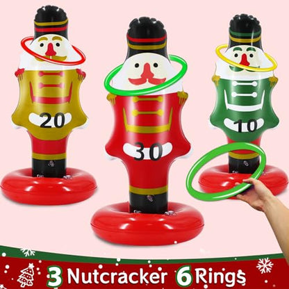 9 Pcs Christmas Ring Toss Games for Family Party Inflatable Nutcracker Ring Toss Christmas Party Decorations Xmas Activities Favor Gifts for Kids Stocking Stuffers Carnival Holiday