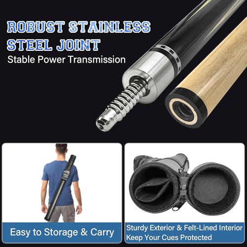 2-Piece Canadian Maple Pool Cue Stick with Portable Hard Case -12.5mm Leather Tip, 58" Billiard Sticks 19 oz/ 20 oz - Precision Crafted for Straight Shots and Balanced Performance - style: Blue-20 oz