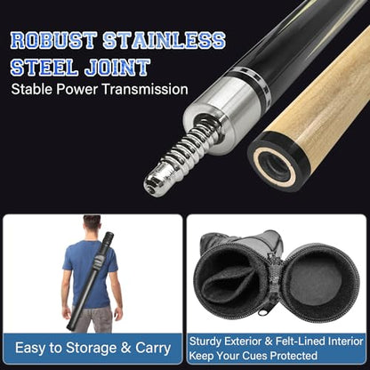 2-Piece Canadian Maple Pool Cue Stick with Portable Hard Case -12.5mm Leather Tip, 58" Billiard Sticks 19 oz/ 20 oz - Precision Crafted for Straight Shots and Balanced Performance - style: Blue-20 oz
