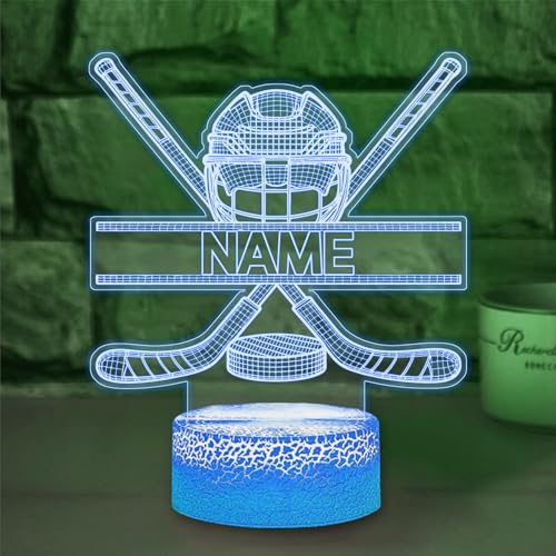 Personalized Hockey Night Light,Custom Ice Hockey Player Name LED Desk Table Lamp,Christmas Birthday Gifts for Men Teens Kids Boys Bedroom Decor