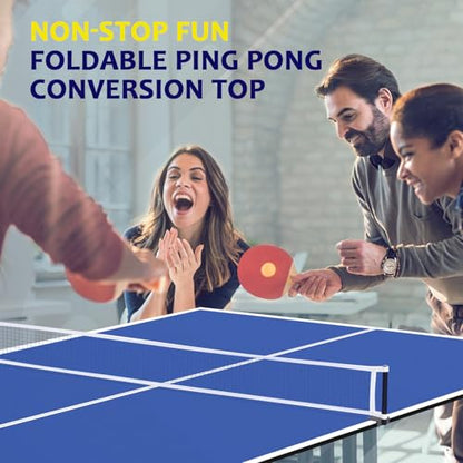 Ping Pong Table Topper for Pool Table, Foldable Ping Pong Table Top with Net Set, Portable Table Tennis Conversion Top Includes Foam Padding for Protection, Easy Conversion - color: 8 ft-BLUE