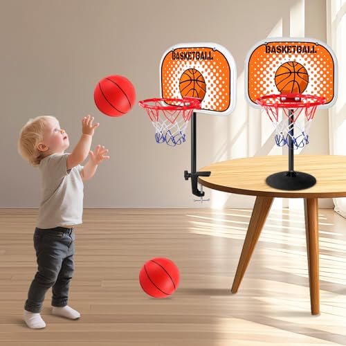 Indoor Basketball Hoop,Mini Tabletop Basketball Hoop Set with Two Balls, Mini Hoops for Desk Table Bed Office Bedroom Basketball Toys for Kids and Adults - style: Clips and Suction Cups