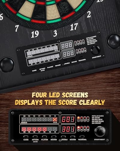 Electronic Dart Board, Decorative Dart Board Cabinet Set for Adults [12*Bronze Soft Tip Darts] [Cricket Game Mode] - Wooden Electric Dartboard Cabinet - Window