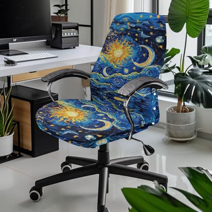 Moon Design Office Chair Covers, Removable Anti-Dust Spandex Computer Office Chair Cover Stretch Soft Fit Universal Desk Rotating Chair Slipcovers for Dogs Cats Pets - color: Moon Design 3, size: Large