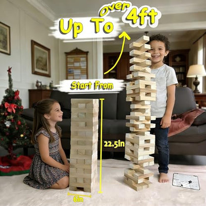 Jac & Mok Tumble Tower Game Set, Stacking Tower Game, Outdoor Games, Wooden Blocks Stacking Game - Includes Carry Bag (Natural, Jumbo-56pcs)