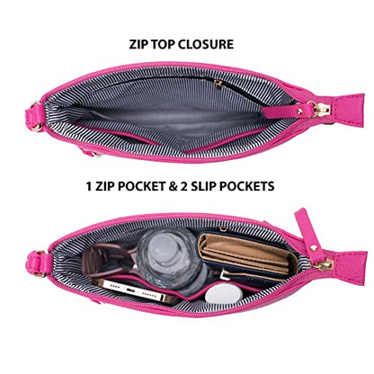 Solene Crossbody Bag Functional Multi Pocket Messenger Purse Top Zip Closure Shoulder Handbag With Adjustable Strap - color: Fuchsia