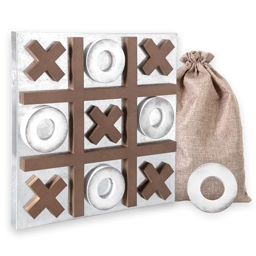 Play Platoon Magnetic Tic Tac Toe Game - Large Metal and Wooden Wall Mounted Board Games - 13.5 Inch Table Top or Wall Mounted Farmhouse Rustic for Game Room - Barnwood - color: Barnwood & Rustic White