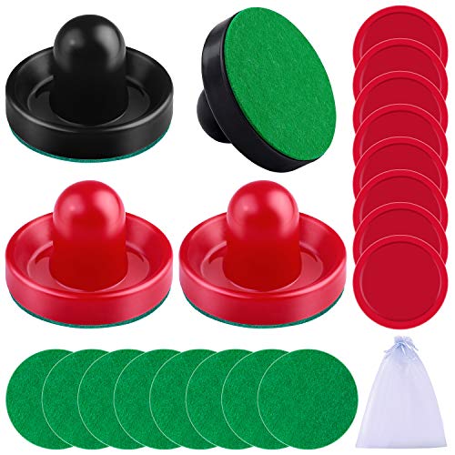 URATOT Air Hockey Accessories - Pushers, Pucks & Paddles (4 Pushers, 8 Red Pucks, 8 Green Pads) - color: Red, Black