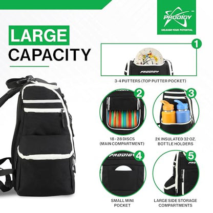 Prodigy Disc Apex XL Disc Golf Bag | Large Disc Golf Backpack | Store 34+ Discs | Premium Big Disc Golf Bags with Cooler - color: Black