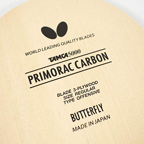 Primorac Carbon Blade - Butterfly Table Tennis Blade - TAMCA 5000 Carbon Fiber Blade - Cypress Wood Fiber Blade - Professional Table Tennis Blade - FL and ST Handle Type - Made in Japan - style: ST Handle