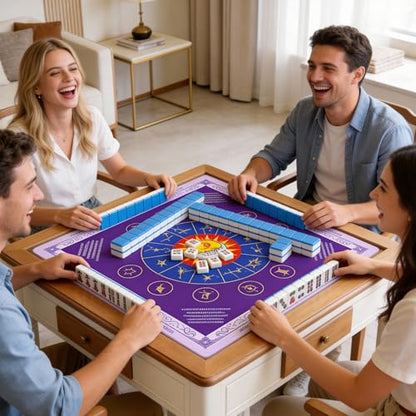 Mahjong Mat - Non-Slip, Noise Reducing & Waterproof Game Mats for Mahjong,Poker,Dominoes,Tabletop Protection with Carry Bag, Mahjong Mat for Table & Mahjong Accessories(Purple Mystic Zodiac) - color: Purple