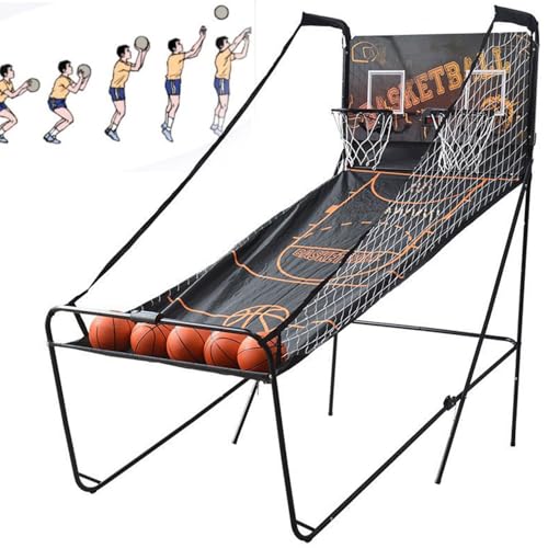 Indoor/Outdoor Double Basketball Shooting Machine,Folding Basketball Arcade Game,with Electronic Scoring/5 No. 3 Basketballs,Convenient Movement (A) - color: A