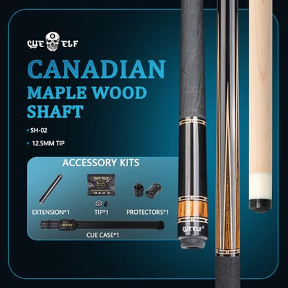 CUEELF Professional Pool Cue Stick – Handmade, Low Deflection | Solid Brass Joint Low Deflection Shaft 12.5mm Pro Tip & Inlay Ring Leather Non-Slip Wrap Precision Balanced - color: CJ-SH-02