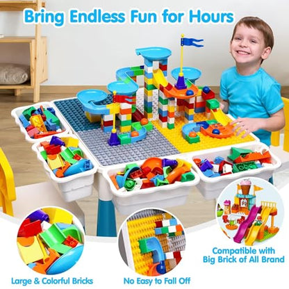 OCATO Kids Activity Table Toddlers Kids Table and Chair Set with 152Pcs Large Marble Run Building Blocks All in One Kid Play Water Tables Sand Tables, STEM Toys for Boys Girls 3 4 5 6 Year Old - color: Multicolor