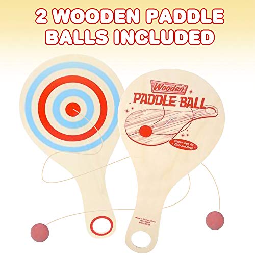 ArtCreativity Wooden Paddle Balls, 11 Inch Paddle Ball with String, Pack of 2 Paddleball Outdoor Game Kids Toys, Sports Party Favors, Goodie Bag Stuffers, Fun Activity for Kids and Adults