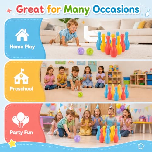 VOSAREA 1Set Plastic Bowling for Indoor Outdoor Recreational Bowling Plaything Fun Pin and Ball for Parties