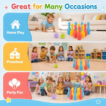 VOSAREA 1Set Plastic Bowling for Indoor Outdoor Recreational Bowling Plaything Fun Pin and Ball for Parties