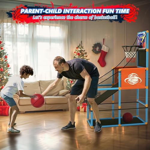 Handwell Arcade Basketball Game Set with Electronic Scoreboard&LED Light: Carnival Games Boy Toys Basketball Hoop Indoor Outdoor with 4 Balls & Air Pump Ideal Sports Toy Gifts for Kids 3-12 Years Old - style: Blue Scoring Basketball Hoop