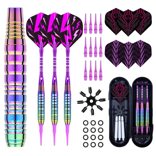Soft Tip Darts Set - Darts Plastic Tip Sets, 3Pack Professional Plastic Tips Dart with Extra 12 Soft Tips and 6 Replace Dart Leaf for Beginners & Pro Players - color: Pink