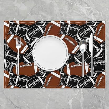 Cartoon Rugby Placemat Set of 4,Sports Brown Rugby Outdoor Indoor Place Mats,Football Games Competition Washable Durable Table Mats 12x18 Inch - color: Brown Black White