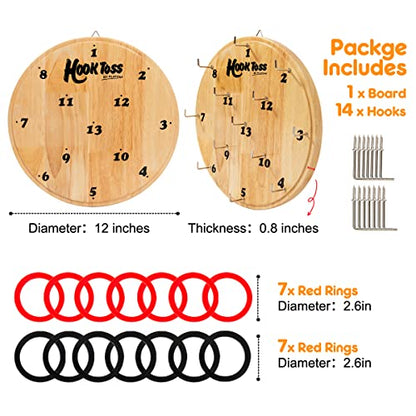 Hook Game Ring Toss for Adults & Kids, Wooden Board Dart Wall Game, Outdoor Indoor Games for Family and Friends, Played at Dorm, Beach, Party, Camping and Yard