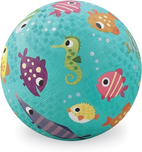 Crocodile Creek Playground Ball - Durable Rubber Ball for Kids Ages 3 and Up - Bouncy Inflatable Ball for Kickball, Indoor Games, and Outdoor Sports - PVC-Free - color: Fish, size: 5 Inch