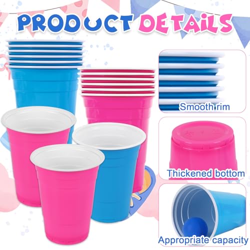JarThenaAMCS 32Pcs Cup Table Tennis Game Set 22 Blue & Pink Plastic Cups 10 Ping Pong Balls for Gender Reveal Party Game Supplies