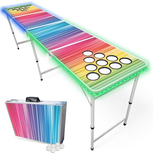 8-Foot Regulation Length Folding Table w/Optional Cup Holes, LED Lights, Custom Graphic (Choose Your Model) - color: Color Spectrum, style: w/ LED Lights & Cup Holes