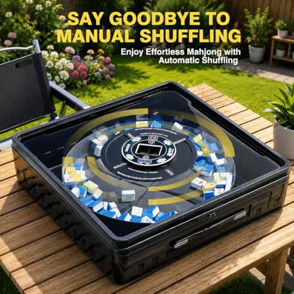 Portable Automatic Mahjong Table, Hand-held Mini-Mahjong, Automatic Mahjong, Foldable Mahjong Table w/American&Chinese -Style Magnetic Tiles, for Outdoor & Home Fun (Black) - color: B-black& American and Chinese Mahjong Tiles