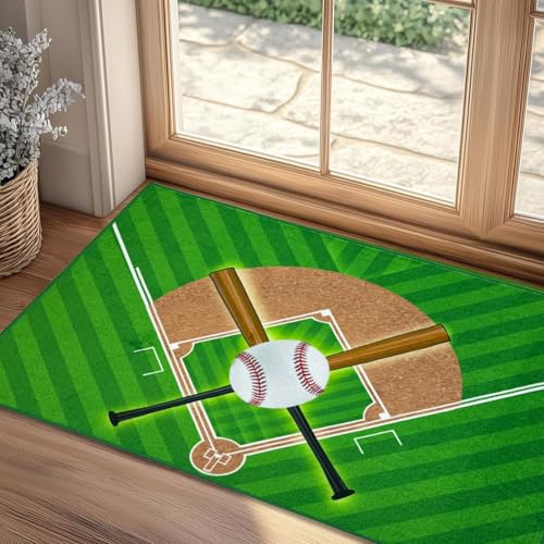 Washable Low Pile Baseball Rug 3x5- Sports Decor for Boys Room, Non-Slip Kids Bedroom Carpet, Durable Baseball Themed Floor Mat - color: Baseball, size: 3' x 5' (Rectangular)