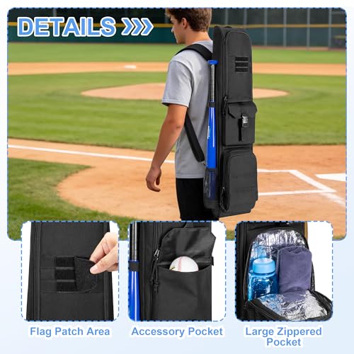 DSLEAF Baseball Bat Bag Holds up to 6 Bats, Large Capacity Softball Bat Bag with Back Fence Hook and Adjuastbale Shoulder Straps for Men and Women
