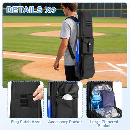 DSLEAF Baseball Bat Bag Holds up to 6 Bats, Large Capacity Softball Bat Bag with Back Fence Hook and Adjuastbale Shoulder Straps for Men and Women