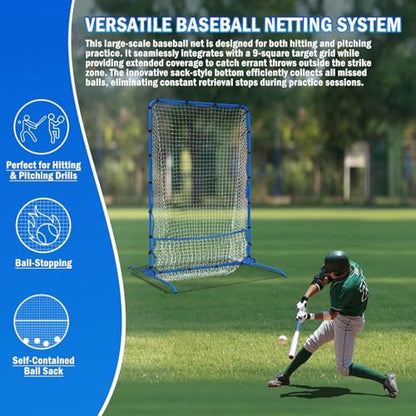 6FT Baseball Pitching net, 9-Pocket Pitcher Net with Strike Zone, Adjustable Height Target Throwing Trainer, Baseball Softball Practice Net with Carry Bag for Beginners/Professionals Outdoor Indoor