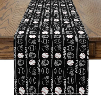 Castle Fairy Baseball Tabletop Decor for Kitchen Or Dining, Ball Games Table Runners for Boys Teens Adult,Baseball Bat Table Mat 13 X 90 Inches, Black White - size: 90"x13"