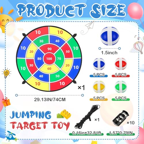 Lunmon 29" Trampoline Dart Board Game Accessories, Trampoline Toss Game Dartboard with 20 Sticky Balls, Indoor & Outdoor, Sport Fun Party Play Toys for Birthday Gifts - style: Classic Style 100 Score