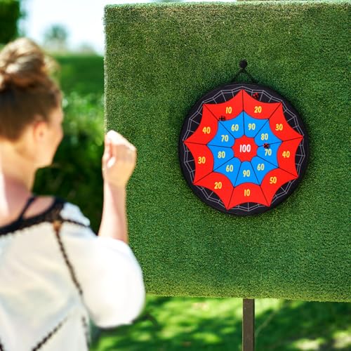 29 Inches Spider Web Dart Board with 10 Sticky Balls, Indoor Outdoor Sport Christmas Game for Skill Development, Ideal Xmas Gift for Family in Fun Party Play Games