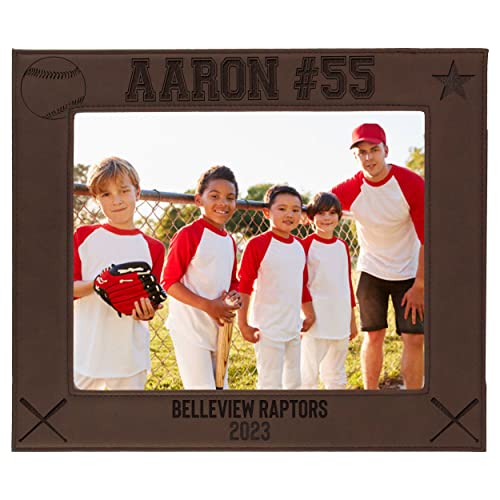 My Personal Memories Custom Monogrammed Baseball Sports Picture Frame Gifts - Personalized 4x6, 5x7, 8x10 Photo Frames for Athletes, Coaches, Teams, Kids, Awards (Brown) - color: Brown