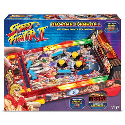Street Fighter II: Arcade Pinball - Premium Series, Lights & Sounds Iconic Tabletop Game, LED Scoreboard, Vibrating Bumpers, Licensed, Adults-Kids 6+