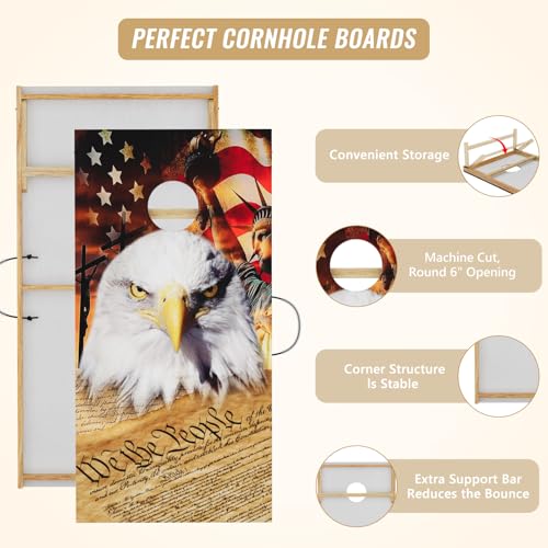 Cornhole Board Set,Corn Hole Games for Adults Outdoor,2X4FT Solid Wood Regulation Cornhole Boards with 8 Cornhole Beans Bags & Carry Case - style: Eagle's Head