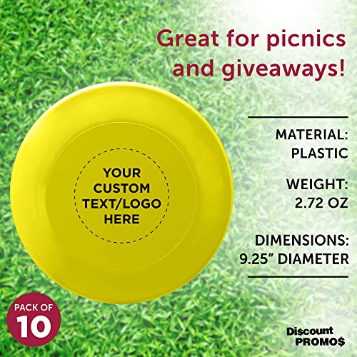 DISCOUNT PROMOS Frisbee Flying Discs in Bulk, 9.25 in. Fun Family Beach Game - color: - Custom - Yellow, size: 10 flying discs
